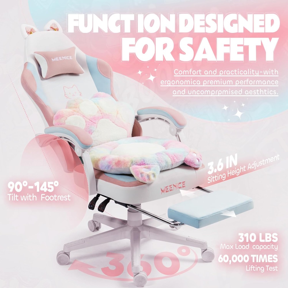 Pc Gaming Chair - Urocze krzesło gamingowe z kocimi uszkami,