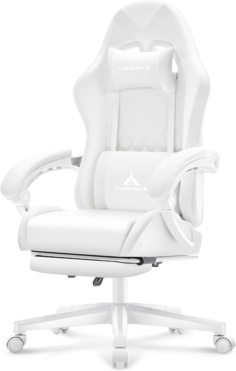 Gaming Chair - Białe ergonomiczne krzesło gamingowe z podnóżkiem,
