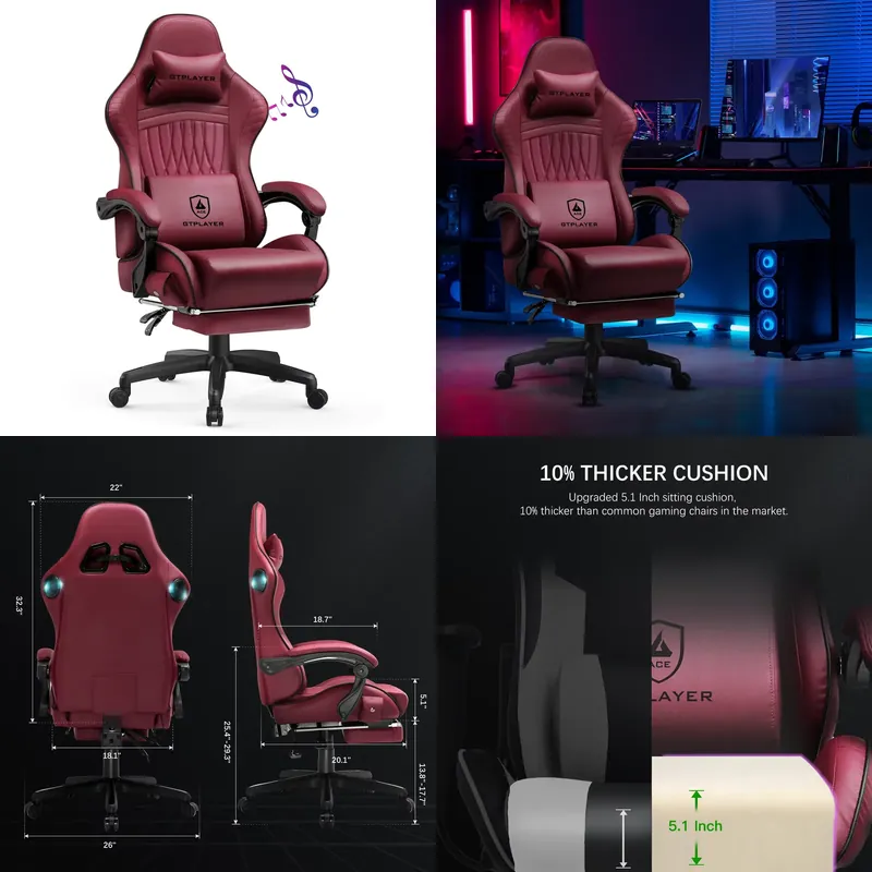 Gaming Chair - Krzesło gamingowe GTPLAYER z wbudowanymi głośnikami,